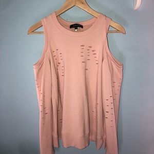 Cold shoulder distressed sweater